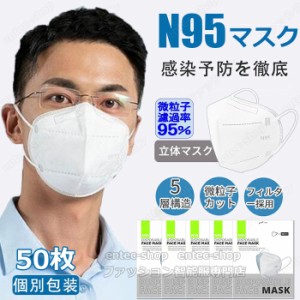 即納 N95 マスク KN95同等 mask 3D立体 フィルターマスク 50枚入 個別包装 n95マスク大きめ 5層 ウイルス対策 不織布マスク PM2.5対策 男