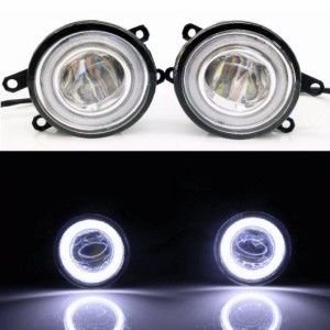 2in1 LED エンジェルアイ DRL 3色 カットラインレンズ フォグライト ランプ 適用: トヨタ オーリス 2016 2017 2018 ホワイト エンジェル