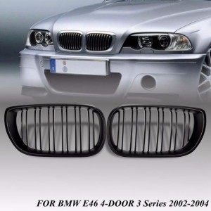 2ピース ダブルライン デュアル ライン フロント グリル 適用: BMW E46 4ドア 2002 2003 2004 2005 レーシング マットブラック ダブルラ