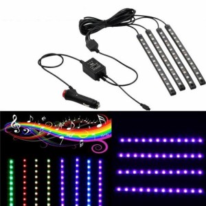 4個 12V ライト インテリア RGB LED ストリップテープ DRL 音楽/IR コントロール オート装飾 フレキシブル キットフォグランプネオン AL-