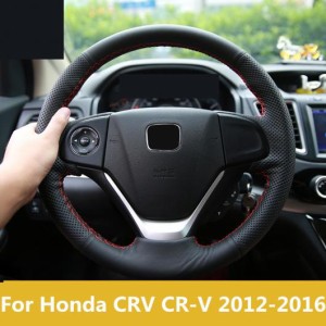 適用: ホンダ CRV CR-V 2012-2016 ステアリング ホイール カバー ソフト レザー 編み上げ ハンドル ブラック・ブラック レッド ライン AL