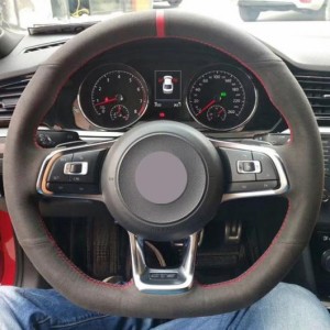 ステアリングホイールカバー 編み上げタイプ ブラックスウェード 適用: フォルクスワーゲン ゴルフ 7 GTI ゴルフ R MK7 VW ポロ GTI シロ