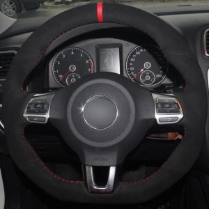 ステアリングホイールカバー 編み上げタイプ ブラックスウェード 適用: フォルクスワーゲン ゴルフ 6 GTI MK6 VW ポロ GTI シロッコ R パ