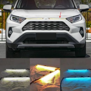 適用: RAV4 2019 2020 イエロー ブルー ターンシグナル 機能 12V DRL LED デイタイム ランニング ライト カバー 装飾 AL-FF-0733 AL