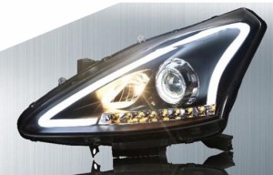 ヘッドランプ 適用: 日産 ティーダ ヘッドライト 2011-15 LED DRL デイタイムランニングライト バイキセノン HID 4300K〜8000K 35W・55W 