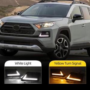 2ピース LED DRL デイライト 適用: トヨタ RAV4 アドベンチャー 2019 2020 デイタイム ランニング ライト フォグランプ ダイナミック シ