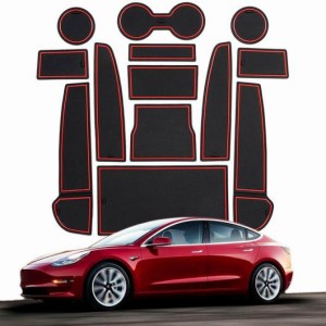 レッド アンチスリップ カップ ドア センター コンソール ライナー マット 適用: テスラ/TESLA モデル 3 セダン 4-ドア 2017 2018 2019 