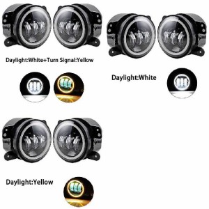 2ピース 4インチ ラウンド フォグ ランプ 適用: ジープ/JEEP ラングラー JK TJ LJ LED フォグライト 30W ハロ ホワイト DRL + アンバー 