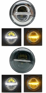 ペア 7 LED DRL H4 ヘッドライト 適用: ジープ/JEEP ラングラー 7インチ LED ヘッドランプ ホワイト DRL + アンバー 適用: ラーダ/LADA 1