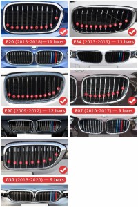 AL 3ピース フロント グリル トリム ストリップ ステッカー 適用: BMW E90 E60 F10 F20 F30 F34 G30 X1 E84 F48 X3 F25 X5 F15 16 X6シリ