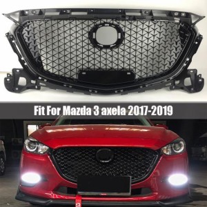 適用: MAZDA3 アクセラ 2017 2018 2019 光沢ブラック ハニカム グリル ABS フロント ミドル グリル フロント バンパー グリル アッパー 