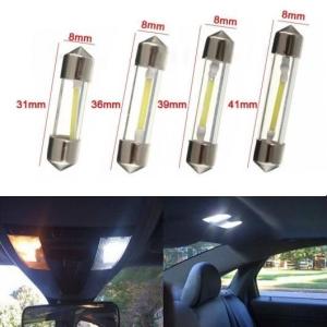 AL 2ピース ホワイト COB LED チップ C5W インテリア ガラス レンズ フェストゥーン ドーム リード ライト 31mm ...