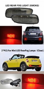 2ピース LED リア フォグ ランプ 適用: ミニ ジョン・クーパー・ワークス R56 R57 R58 R59 2006-2013 スモーク・クリア AL-MM-5705 AL