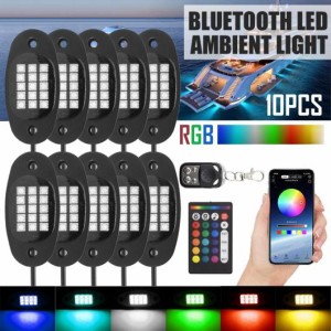 2021 10 ポッド RGB LED ロック ライト 160 LED ミュージック シンク ネオン アンダーグロー 防水 ライト キット タイミング ミュージッ