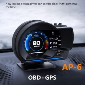AP-6 HUD ヘッド アップ ディスプレイ オート ディスプレイ OBD2 + GPS スマート HUD ゲージ デジタル オドメーター セキュリティ アラー
