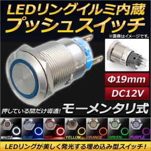LEDリングイルミネーション内蔵 プッシュスイッチ モーメンタリ式 φ19mm 12V 選べる7カラー AP-EC145-19
