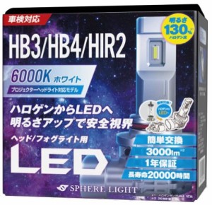 スフィアライト(Spherelight) LEDヘッド/フォグライト 6000K HB3/HB4/HIR2 プロジェクターヘッドライト対応 入数：1セット(2個入) SLASHB