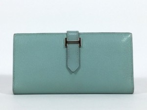 エルメス 長財布 ベアン レザー ミントグリーン  【人気 美品】 返品保証