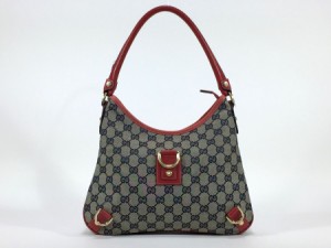 送料無料 【人気 美品】 GUCCI グッチ ハンドバッグ GG アビー キャンバス×レザー レッド