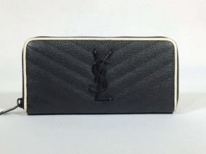 サンローラン 長財布 YSLロゴ ラウンドファスナー ジッピー ブラック 黒 財布 【極美品 使用わずか】 返品保証