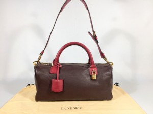 LOEWE ロエベ センダ  ハンドバッグ  レザー   レッド系 シルバー金具  ミニボストン セミショルダーバッグ 【本物保証】