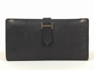 エルメス 長財布 ベアン クラシック リザード ブラック 【人気 美品】 返品保証