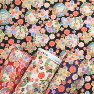 【10cm単位価格】 綿ちりめん風 和柄 桜 花柄 エンボス加工綿100％ 生地 布 約110cm幅 着物 浴衣風 ゆうパケット2ｍ対応