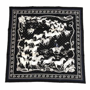 HERMES エルメス シルク スカーフ カレ55 18SS Les Mustangs Bandana 野生馬 バンダナ ネイビー×ブラック 正規品 / 33628