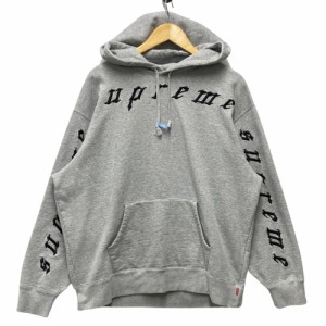 SUPREME シュプリーム 21AW Raised Embroidery Hooded Sweatshirt ロゴ刺繍 スウェット パーカー ヘザーグレー サイズL 正規品 / 34093