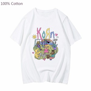 KoRn 半袖Tシャツ カートゥーンデザイン コットン素材 表プリント トップス お出かけ アウトドア ストリート ライブ メタル ロック パン