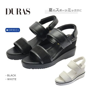 DURAS デュラス レディース サンダル バックストラップ DR 9031 厚底 靴 黒 白 ブラック ホワイト