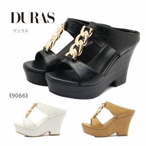 DURAS デュラス レディース ミュール DR 9066 サンダル ウェッジ 靴 黒 白 ブラック ホワイト ベージュ