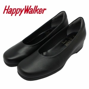Happy Walker ハッピーウォーカー レディース パンプス HWL-6560 ウェッジソール レザー 本革 靴 ブラック クロ