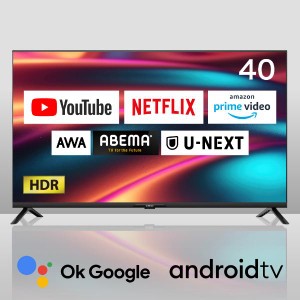 チューナーレス テレビ 40インチ スマートテレビ 40型 無線LAN内蔵 Googleアシスタント対応 スマホ連動 NETFLIX YouTube androidTV JL40G