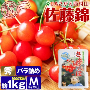 さくらんぼ 佐藤錦 秀 1kg (500g×2) Mサイズ以上 バラ詰め 山形県 さがえ西村山 サクランボ 産直 冷蔵便 同梱不可 指定日不可