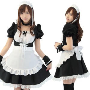 メイド服 クラシック　【コルセットメイド  （Mサイズ）女性用】 ワンピースはハイウエストのコルセットデザインでバストを強調！ 黒×白