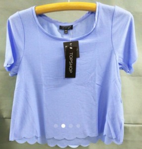 TOPSHOP・トップショップ SCALLOP FRILL TEE 春 夏 トップス レディース 半袖 Tシャツ カットソー Sサイズ お洒落 ブルー 無地 ミドル丈 