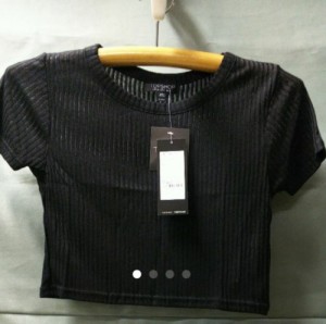 「TOPSHOP・トップショップ」SS RIB CROP TEE トップス レディース Tシャツ 送料無料 半袖 カットソー ブラック ショート丈 クルーネック