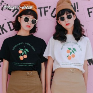 フロントロゴプリント半袖Tシャツ トップス レディース Tシャツ 送料無料 カットソー 半袖  ブラック ホワイト かわいい フリーサイズ 春