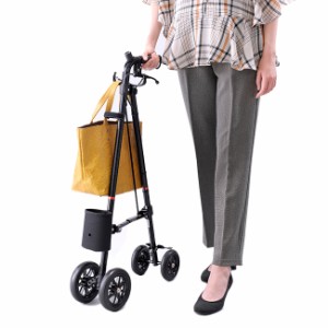 ローラーステッカー デラックス - 杖 ステッキ 歩行 歩き 補助 補助器具 自立 ローラー杖 車輪付き杖 荷物 フック付 便利 折り畳み 傘立