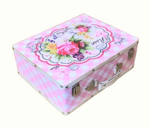 【Lサイズ】 ウッドボックス（花柄・ピンク）　インテリア 雑貨 レトロ アンティーク 安い おしゃれ 収納ボックス アンティークバッグ ア