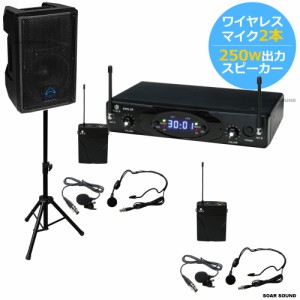 パワフル 250W 出力 プレゼン ワイヤレスマイク セット ピンマイク ヘッドセットマイク 各2本 会議 講演 イベント スピーチ などに【整理