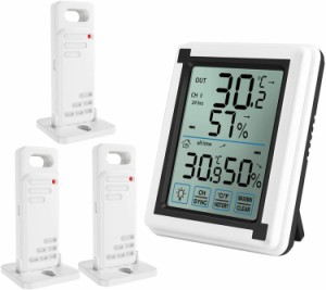 デジタル温湿度計 外気温度計 ワイヤレス 室外 室内 高精度 LCD大画面 バックライト機能 付き置き掛け両用 最高最低温湿度/快適レベル/温