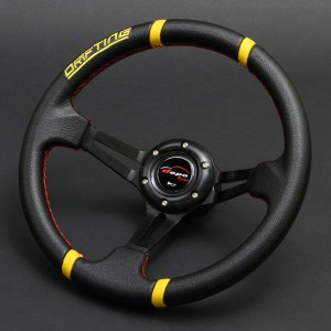 ステアリング 32φ ディープコーン 70mm フェイクレザーPVC DRIFTING 赤色クロスステッチ DD32P