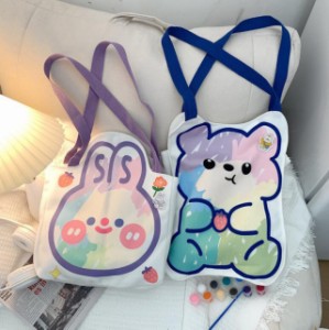 日系 カートゥーンかわいいソフト妹 キャンバスバッグ韓国版大容量少女学生ショッピングバッグ