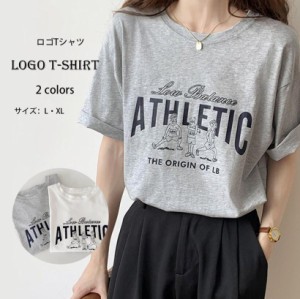 無地 Tシャツ 着やせ シルエット 薄手 カットソー ロゴTシャツ プリント トップス 春夏