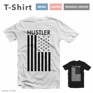 Tシャツ メンズ 半袖 おしゃれ プリント ブラック ホワイト グレー HusTler ハスラー 国旗 アメリカ USA