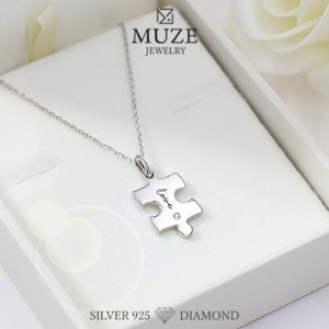 ダイヤモンド ネックレス MUZE JEWELRY パズル ネックレス シルバー プラチナ仕上げ ピース ペンダント トップ レディース ジュエリー ma