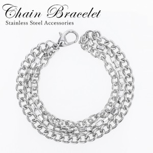 3連チェーンブレスレット レディースブレスレット 小豆チェーン ベネチアンチェーン 喜平チェーン CURBED CHAIN ステンレス シルバーブレ