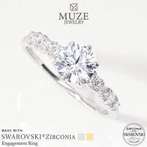 MUZE JEWELRY 指輪 SWAROVSKI 直径6.5mm（総1.24ct相当）ハーフエタニティ プラチナ仕上げ オーダーメイド プラチナ仕上げ K18ゴールド仕